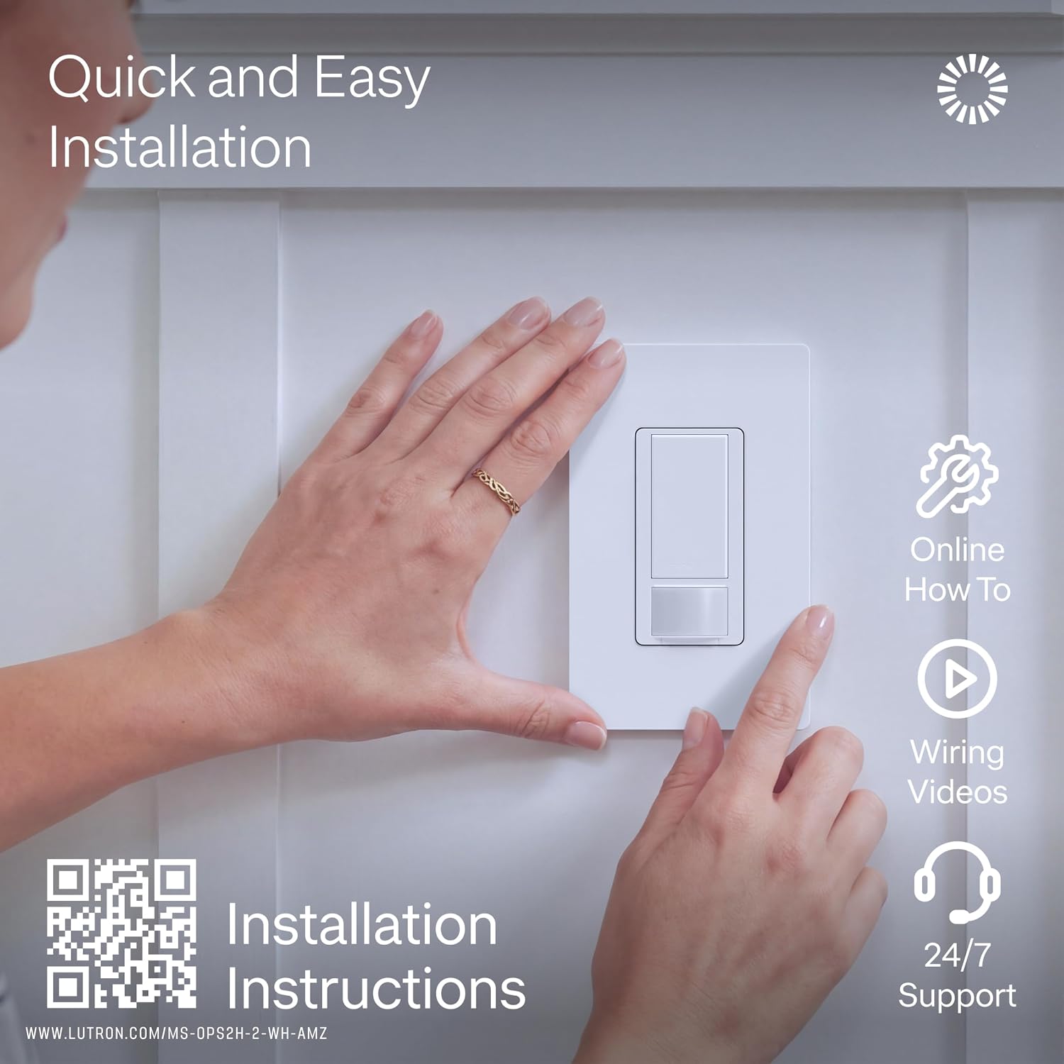 Lutron Motion Sensor Light Switch, 2 Amp Single Pole, for Any Bulb | Auto On/Auto Off sensor for bathroom, garage, laundry room, delay off timer, Title 24 compliant, MS-OPS2H-2-WH, White, 2 Pack - Image 2