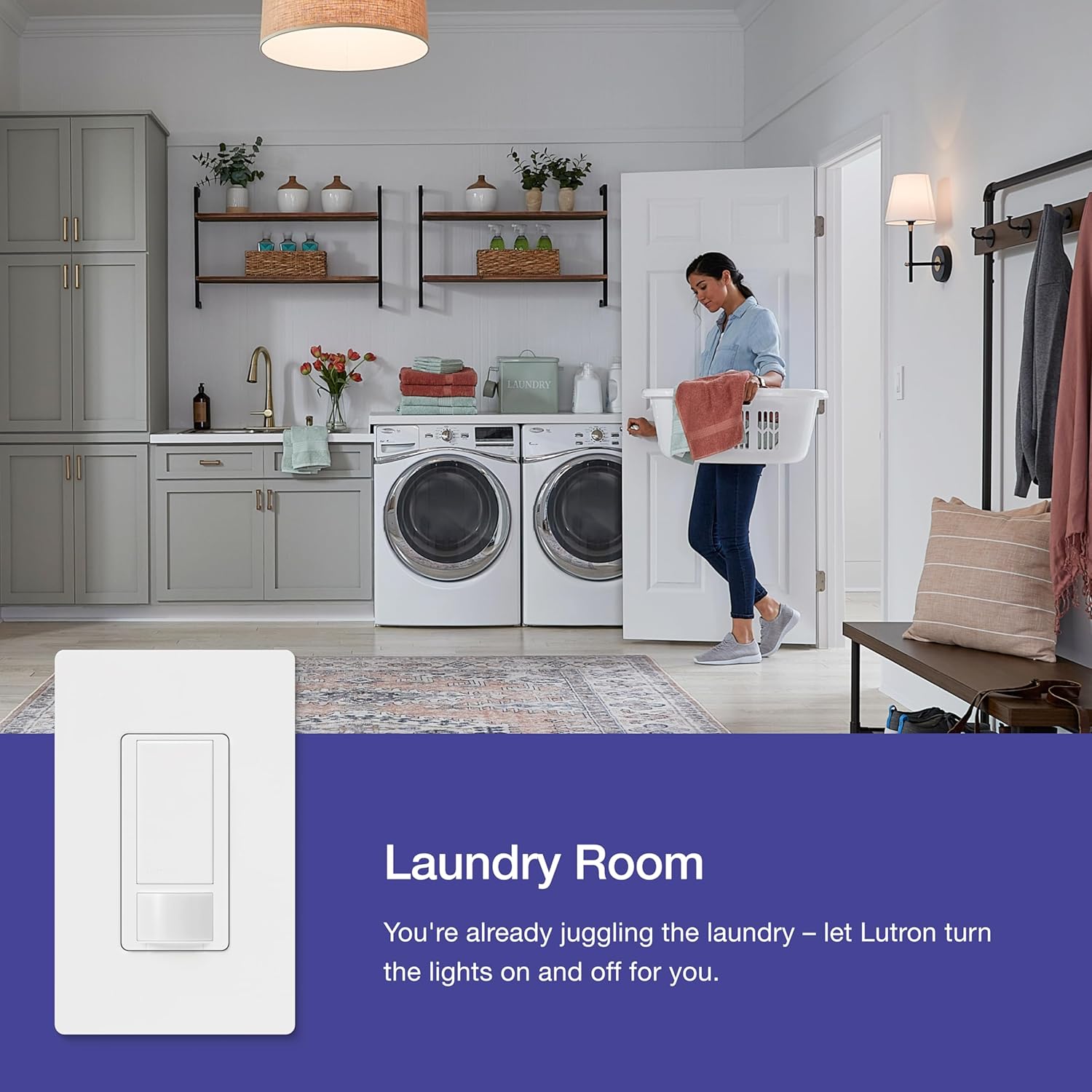 Lutron Motion Sensor Light Switch, 2 Amp Single Pole, for Any Bulb | Auto On/Auto Off sensor for bathroom, garage, laundry room, delay off timer, Title 24 compliant, MS-OPS2H-2-WH, White, 2 Pack - Image 3