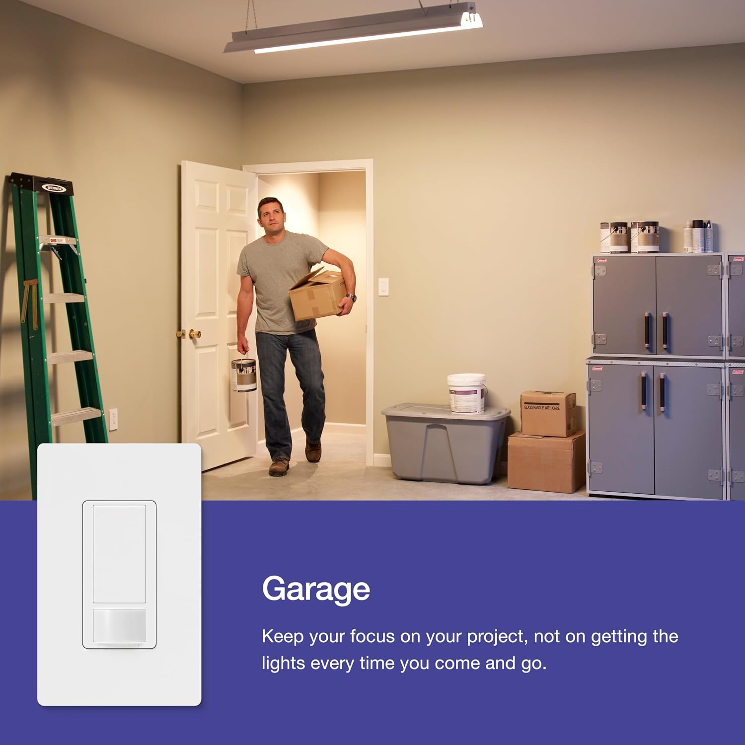 Lutron Motion Sensor Light Switch, 2 Amp Single Pole, for Any Bulb | Auto On/Auto Off sensor for bathroom, garage, laundry room, delay off timer, Title 24 compliant, MS-OPS2H-2-WH, White, 2 Pack - Image 5