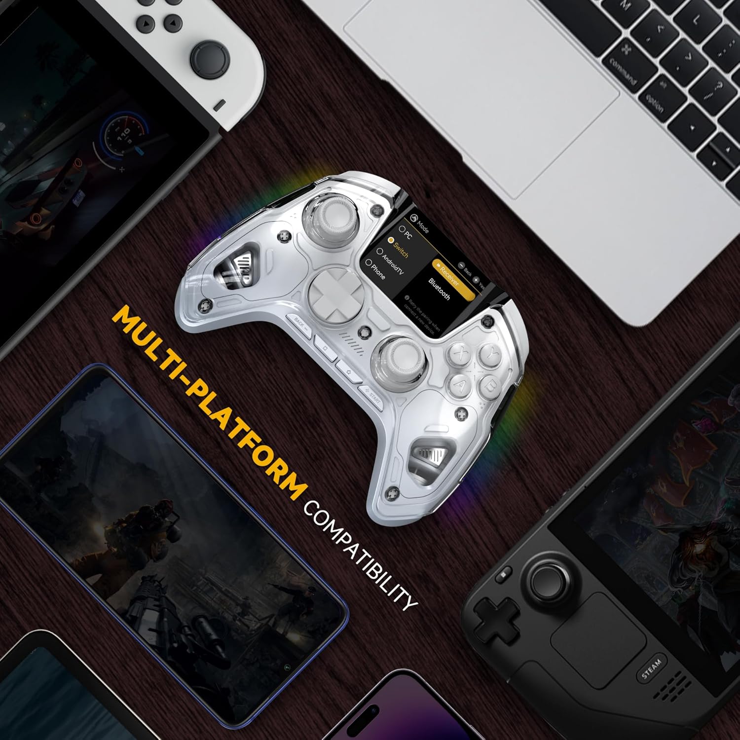 ManbaOne Interactive Screen Wireless Gaming Controller for PC/Switch/Switch 2/iOS/Android,Hall Effect Stick & Trigger,RGB Lighting,Remappable Buttons,1800mAh with Charging Dock (White) | for PC/Switch1/2/iOS/Android,Hall Effect Stick & Trigger,RGB Lighting,Remappable Buttons,1800mAh with Charging Dock - Image 5
